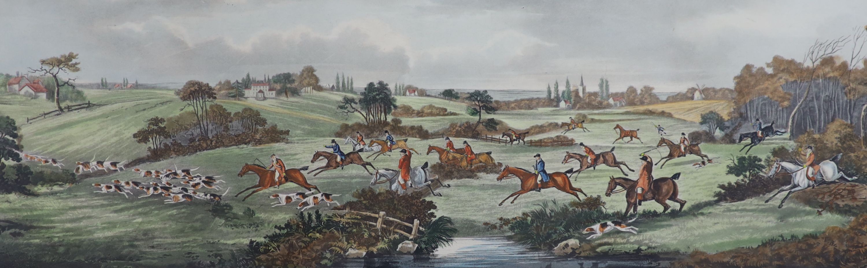 After Wolstenholme, set of four colour prints, Fox hunting scenes, overall 35 x 82cm